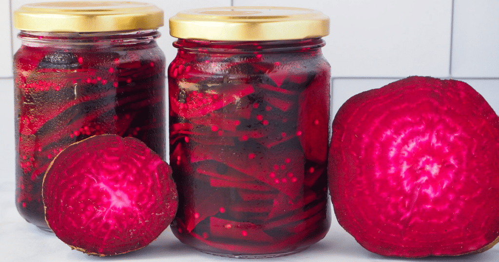 90 Dirt cheap meals 92 Two jars of refrigerator pickled beets with fresh beets on the side.