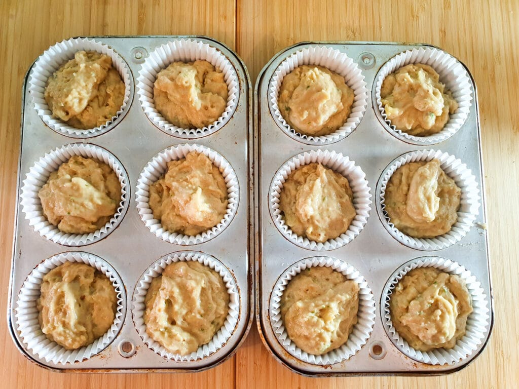 Feijoa muffins 14 Ready to bake muffin mix in tins.