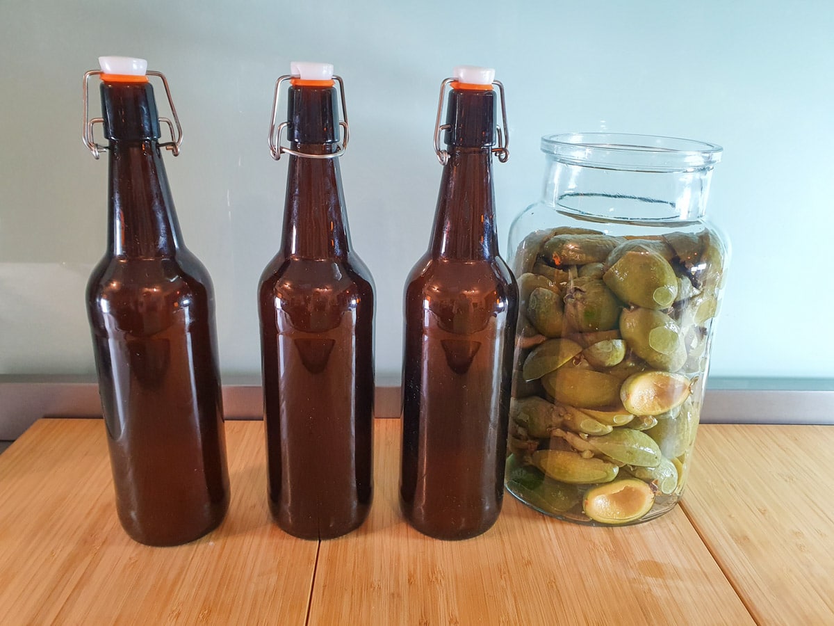 Feijoa fizz 10 Bottles filled with feijoa juice ready for second brew.