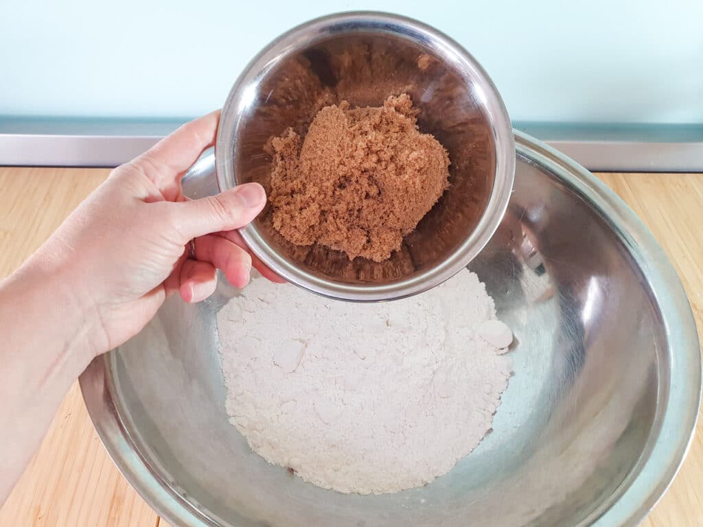 Feijoa loaf 4 Adding brown sugar.