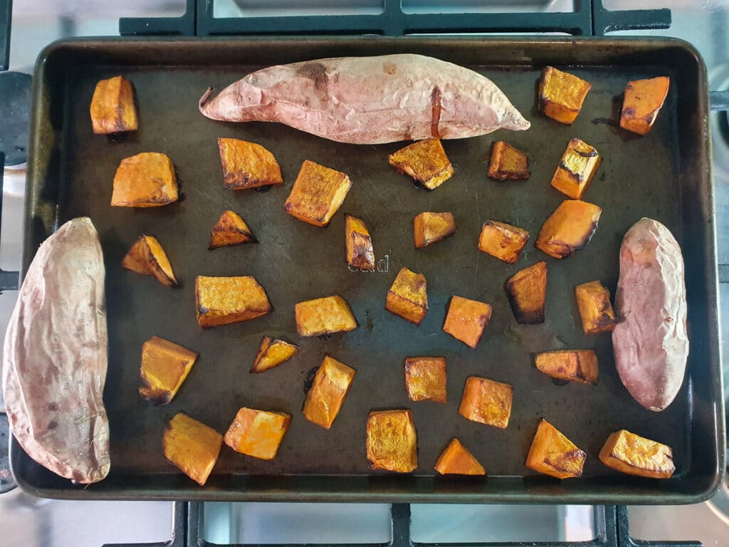 Pumpkin and Sweet Potato Soup 6 Roasted pumpkin and sweet potato for soup.