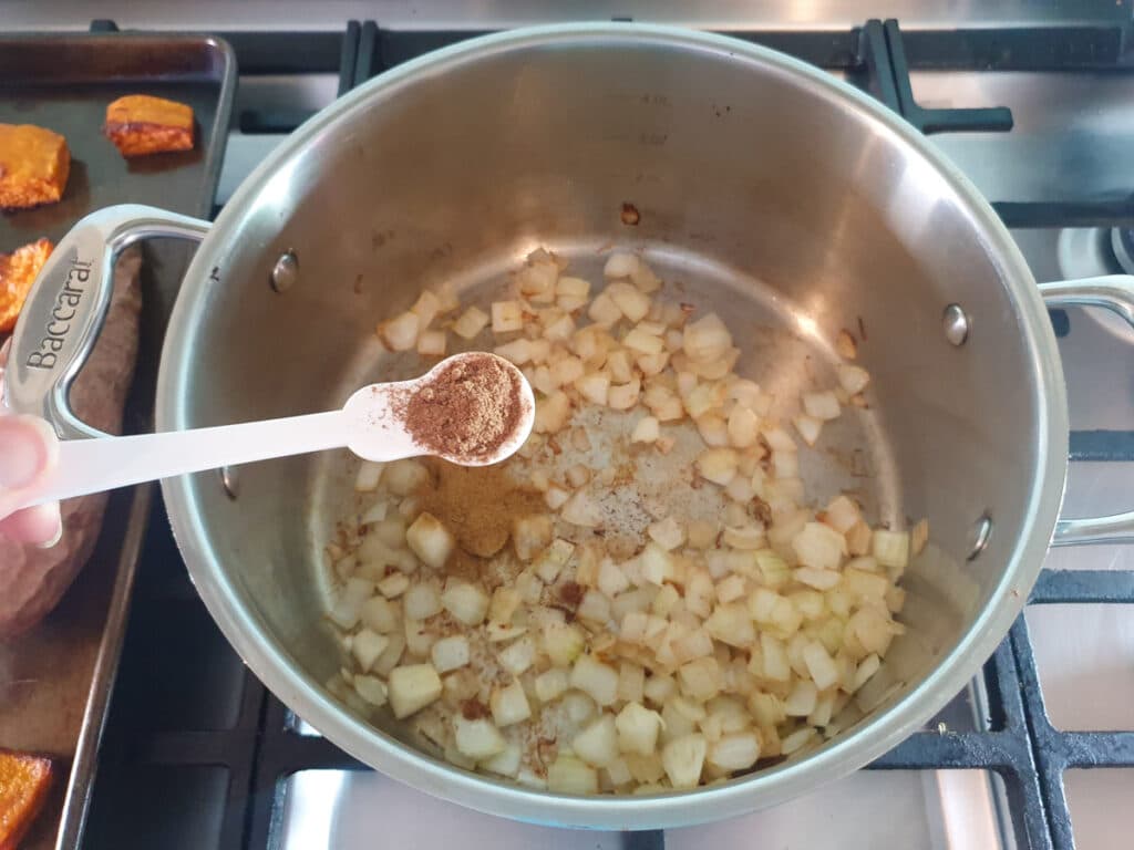 Pumpkin and Sweet Potato Soup 10 Adding nutmeg.