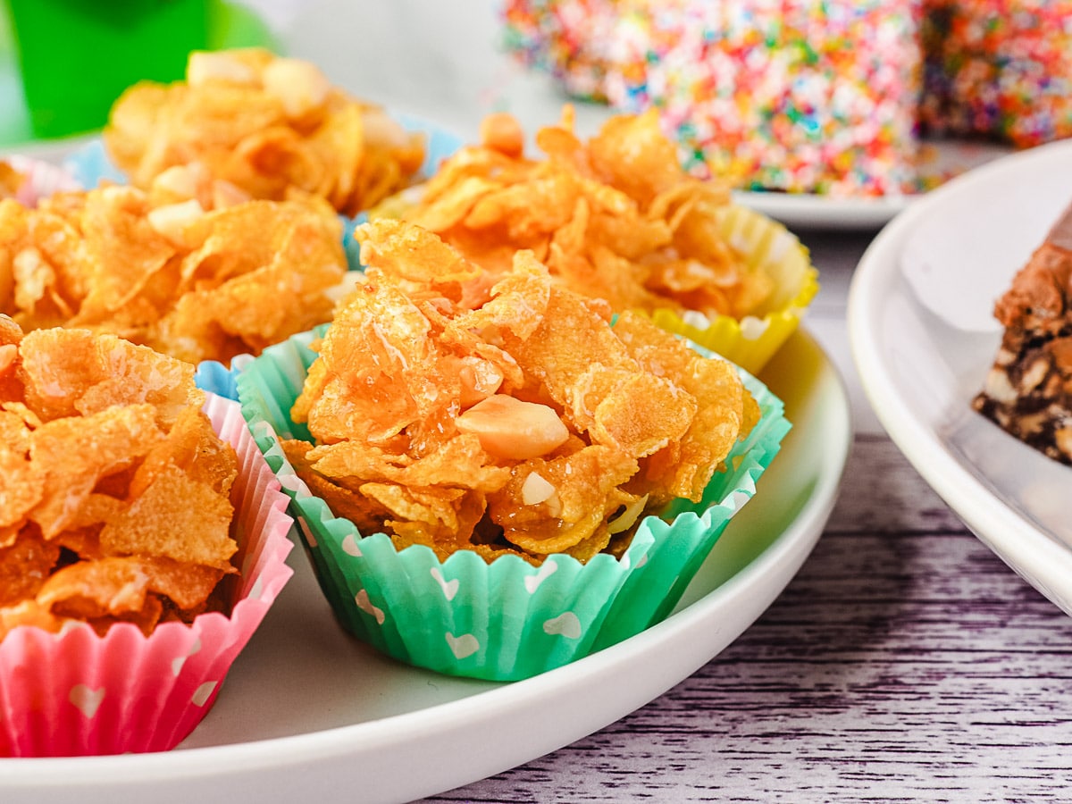 Honey Joys 2 Serving honey joys on a plate at a party.