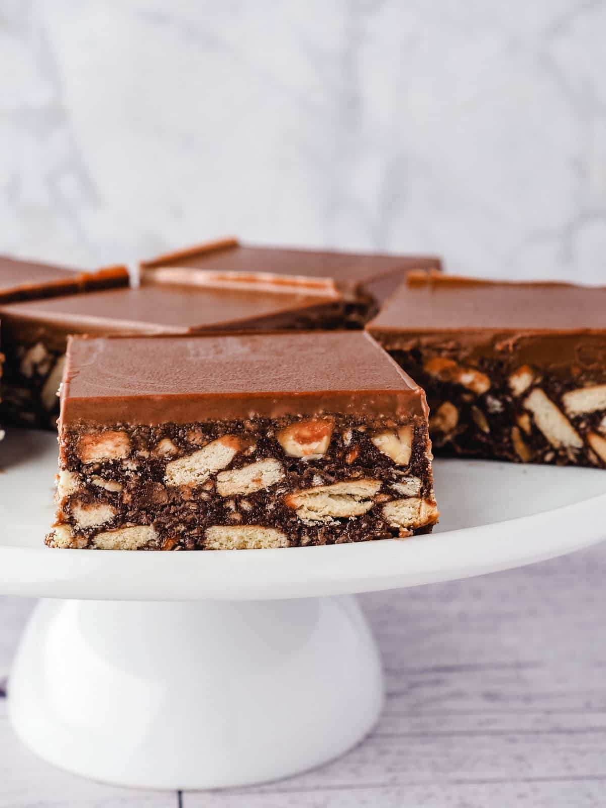 Hedgehog Slice 10 Pieces of hedgehog slice on a cake stand.